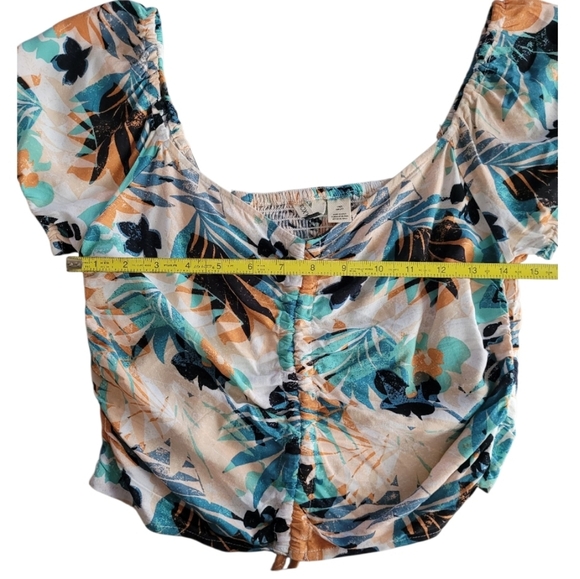 Roxy Tropical White, Blue, Orange Palm Tree Crop Top Size Large - Picture 6 of 9